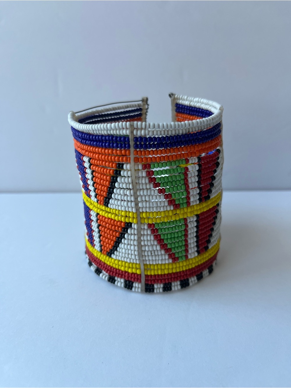 Maasi African Colorful Beaded Cuff Bracelet - Multicolor Tribal Pattern